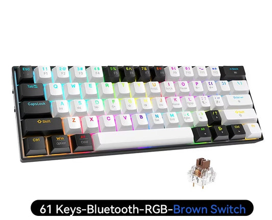 60% Mini Portable Bluetooth Wireless RGB Mechanical Keyboard 61 Keys Compact Gaming Keyboard with Tactile Brown Switch